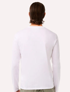 Camiseta Lacoste Masculina Manga Longa Jersey Pima Cotton Branca