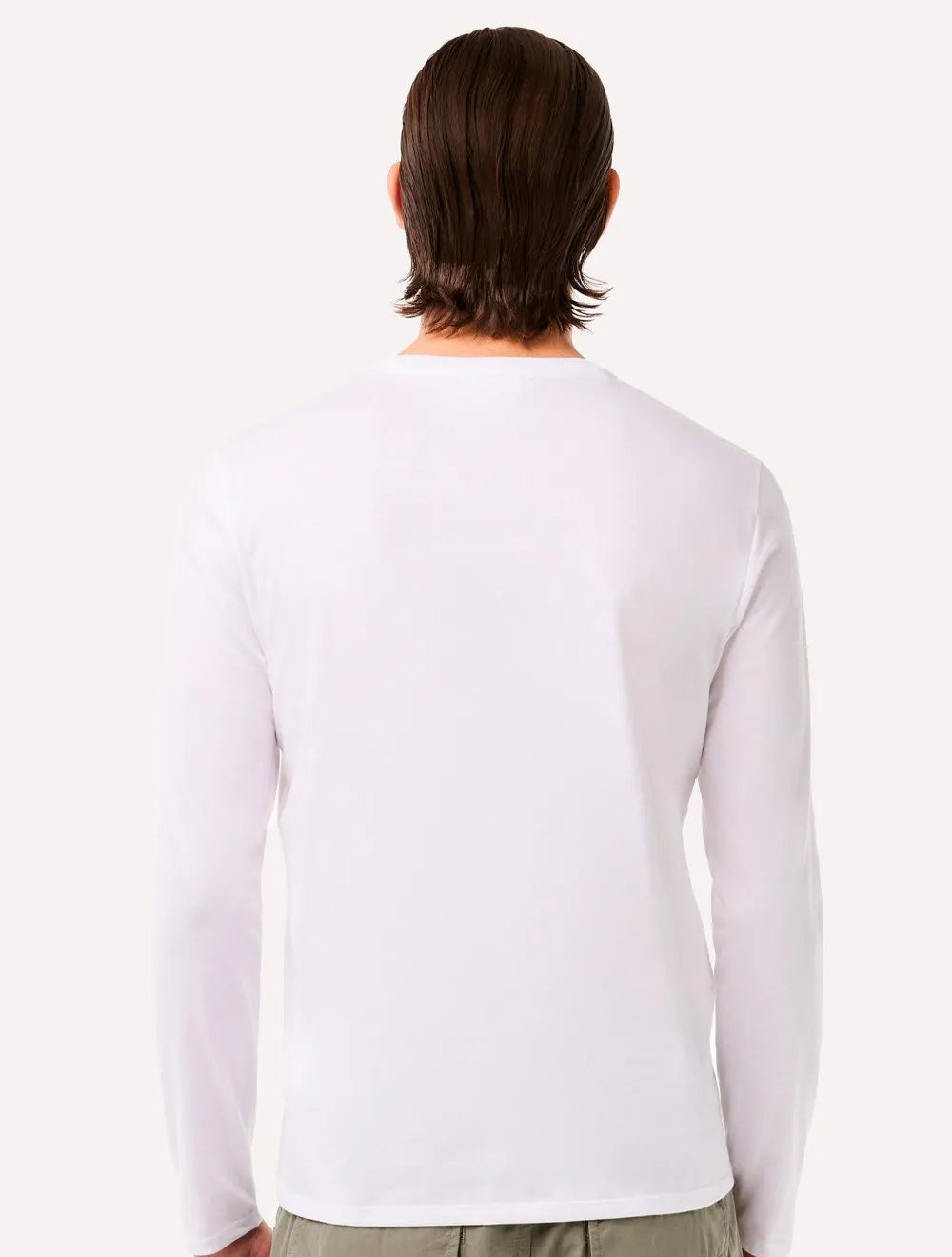 Camiseta Lacoste Masculina Manga Longa Jersey Pima Cotton Branca