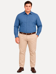 Camisa Dudalina Masculina Plus Size Comfort Superfine Cotton Xadrez Azul