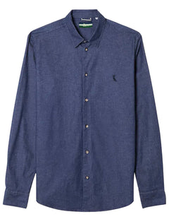 Camisa Reserva Masculina Casual Enxuto Jeans Azul Índigo