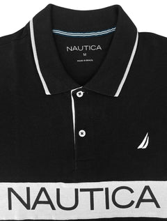 Polo Nautica Masculina Piquet Frisos Logo Colorblock Preta