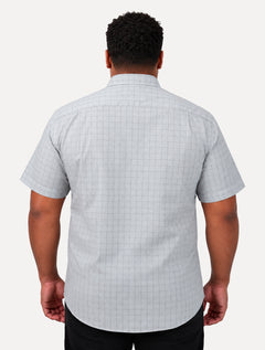 Camisa Dudalina Masculina Plus Size Manga Curta Confort Superfine Cotton Xadrez Cinza Claro
