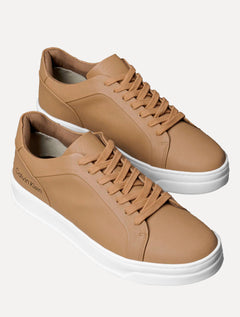 Tênis Calvin Klein Masculino Couro Casual Confort Logo Marrom
