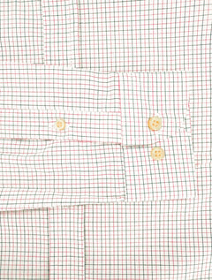 Camisa Ralph Lauren Masculina Slim Fit Dublin Tattersal Branca/Coral