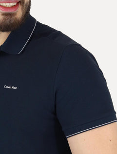 Polo Calvin Klein Masculina Piquet Slim Básica Relevo Light Friso Azul Marinho