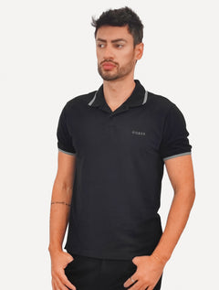 Polo Guess Masculina Piquet Frieze Logo Relief Azul Marinho