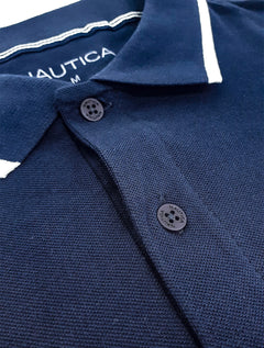 Polo Nautica Piquet Frisos Logo Colorblock Azul Marinho