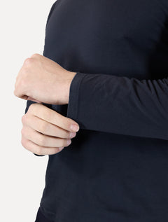 Camiseta Ellus Masculina Manga Longa Cotton Fine Classic Logo Azul Marinho