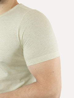 Camiseta Individual Slim Malha Linho Estampa Cáqui Claro Mescla