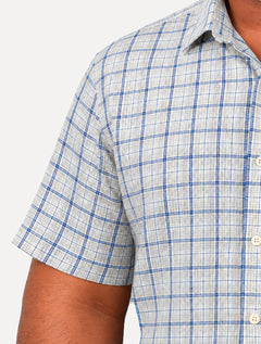 Camisa Dudalina Masculina Plus Size Manga Curta Slim Confort Superfine Cotton Listrada Cinza Claro