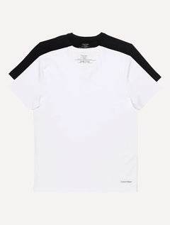 Camisetas Calvin Klein Underwear Masculinas V-Neck Branca e Preta Pack 2UN