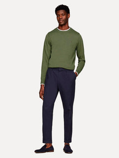 Suéter Tommy Hilfiger Masculino Crewneck Essential Cotton Verde Militar