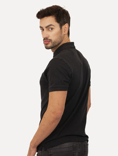 Polo Aramis Masculina Piquet Ziper All Black Preta