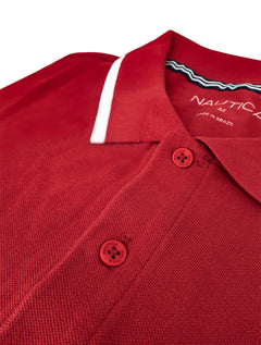 Polo Nautica Masculina Piquet Frisos Logo Colorblock Vermelha