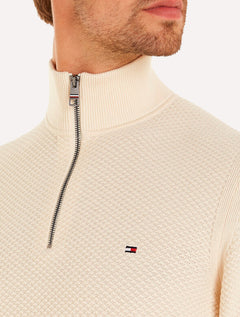 Blusa Tommy Hilfiger Masculina Oval Structure Zip Mock Areia