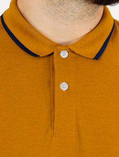 Polo Colcci Masculina Piquet Navy Frisos Orange Logo Amarelo Escuro