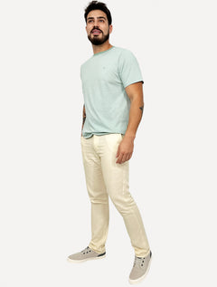 Calça King & Joe Sarja Masculina Slim Linho Buttons Areia