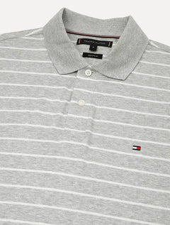 Polo Tommy Hilfiger Masculina Malha Liquid Cotton Striped Cinza Mescla