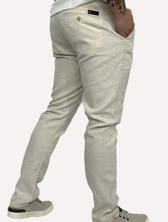Calça King & Joe Sarja Masculina Slim Linho Elastano Off-White