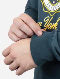 Moletom Tommy Jeans Masculino Regular Varsity Luxe Azul Pertróleo