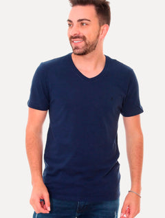 Camiseta Replay Masculina R Basic V-Neck Azul Noturno