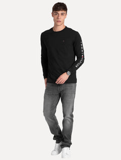 Camiseta Tommy Hilfiger Masculina Manga Longa Essential Sleeve Preta
