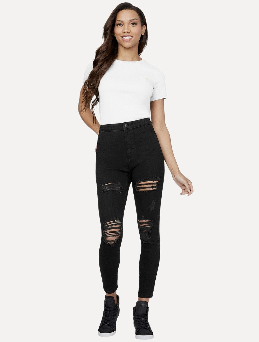 Camiseta Guess Feminina Chest Rubber Logo Off White