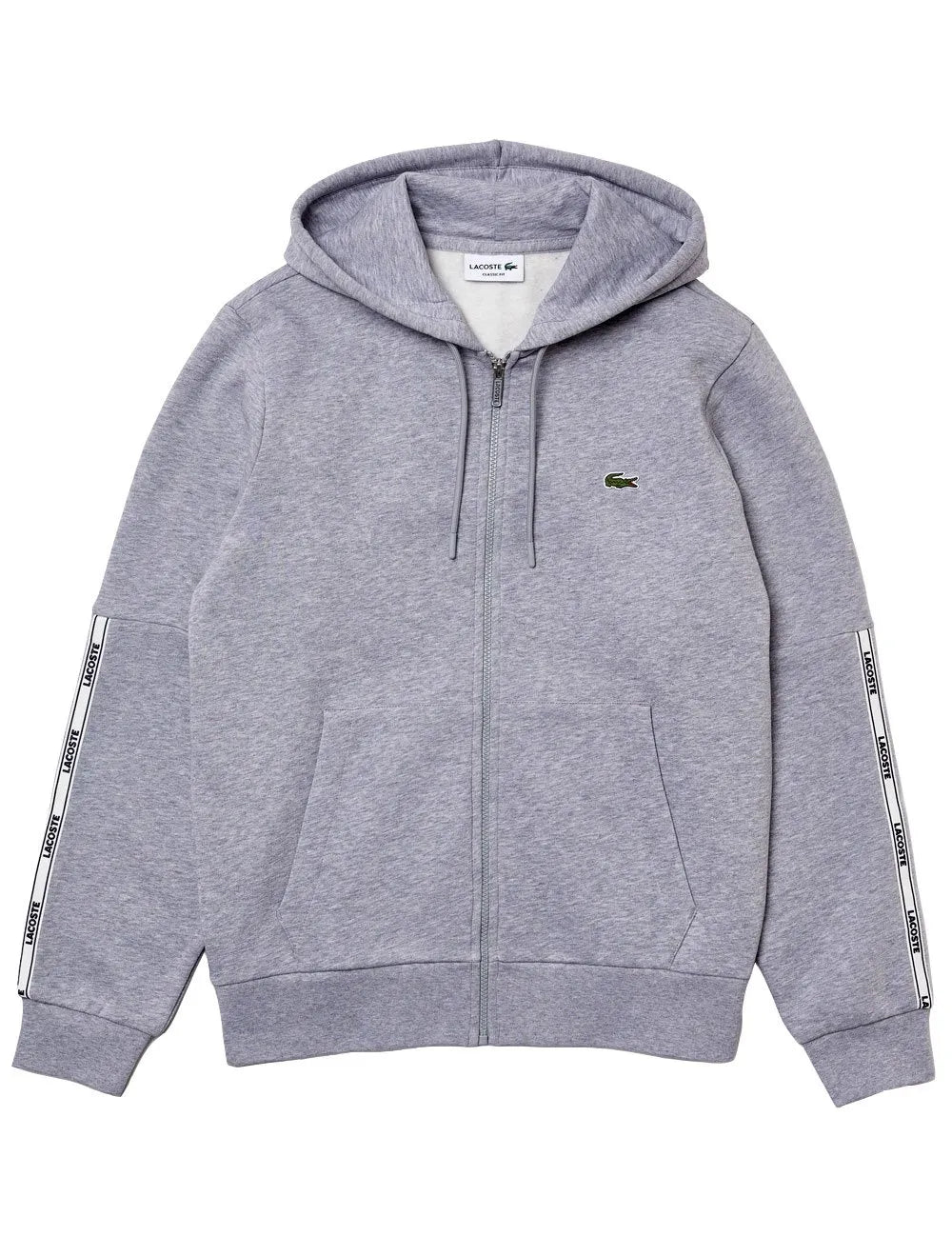 Moletom Lacoste Masculino Full-zip Hoodie Signature Sash Cinza Mescla