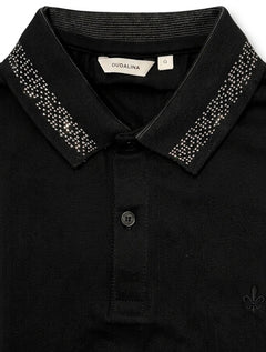 Polo Dudalina Masculina Jacquard Gola Pontos Preta