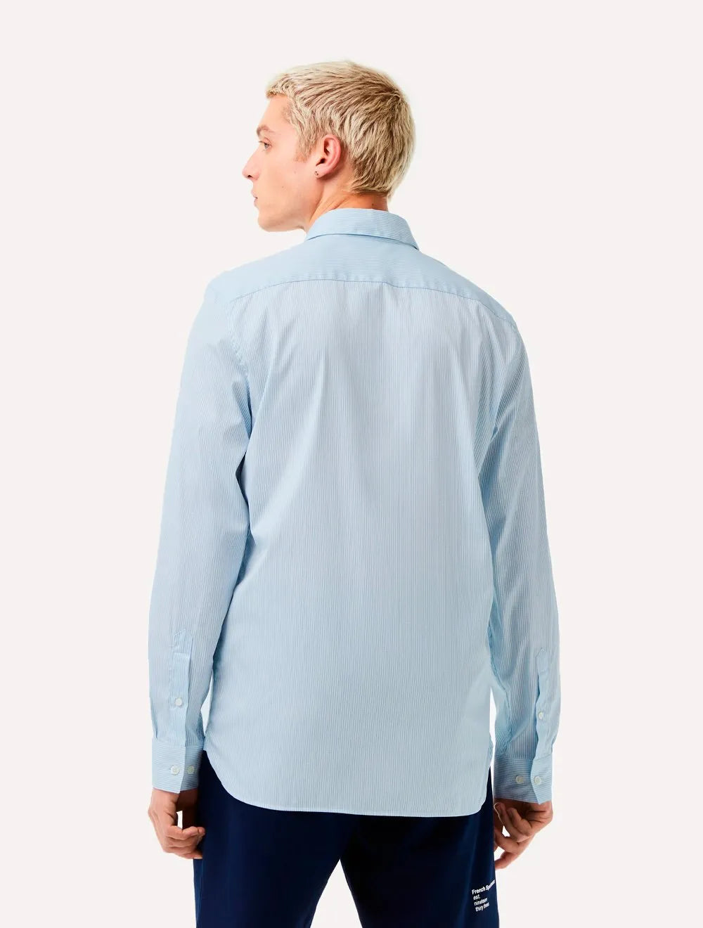 Camisa Lacoste Masculina Slim Fit Popeline Stretch Striped Azul Claro