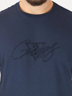 Camiseta Guess Masculina Signature Logo Triangle Azul Marinho