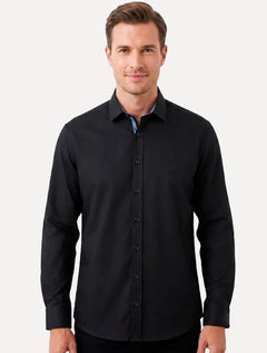 Camisa Dudalina Masculina Slim Superfine Cotton Mono Logo Lisa Tricoline Preta