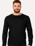 Camiseta Calvin Klein Jeans Masculina Manga Longa Embroidered CK Frontal Preta