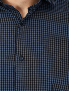Camisa Aramis Masculina Slim Mini Xadrez Damero Azul Médio/Preto