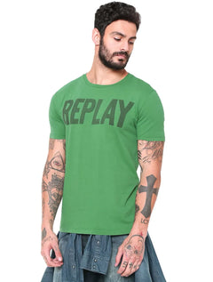 Camiseta Replay Masculina Logo Silk Verde
