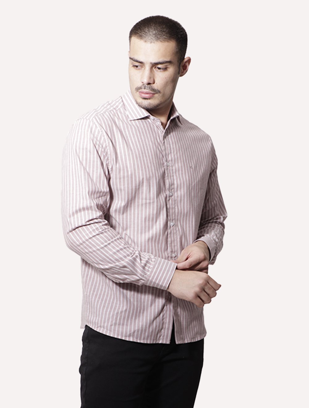 Camisa Ellus Masculina Tricoline Siena Slim Italian Classic Listrada Rosé