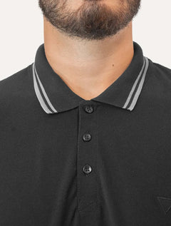 Polo Guess Masculina Piquet Outline Triangle Grey Frieze Preta