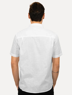 Camisa Ellus Masculina Regular Manga Curta Linen Like Surf New Italian Branca