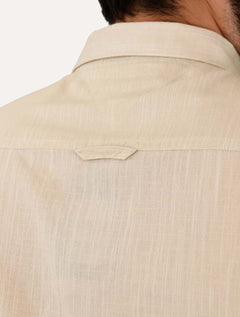 Camisa Tommy Jeans Masculina Regular Linen Blend Pocket Areia Mescla