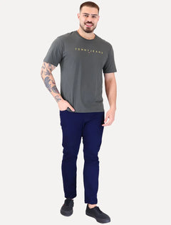 Camiseta Tommy Jeans Masculina Core Linear Gold Logo Chumbo