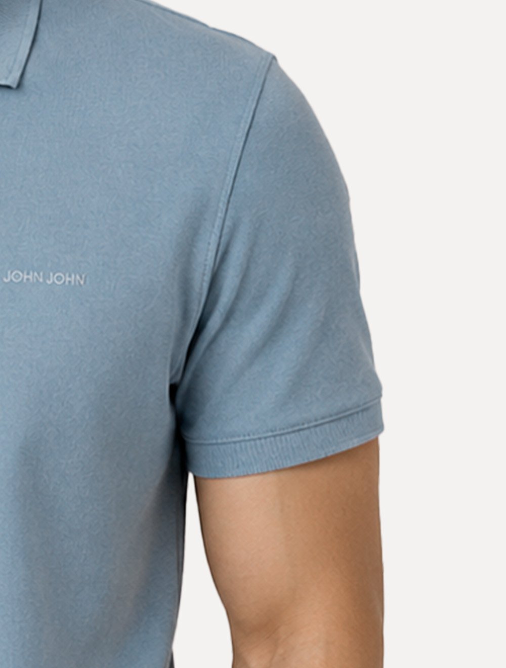 Polo John John Masculina Silm Fit New Simple Light Button Azul Médio