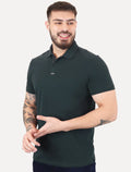 Polo Calvin Klein Masculina Piquet Slim Center Rubber Premium Azul Petróleo