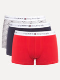 Kit Cuecas Tommy Hilfiger Cotton Stretch Trunk Repeat Vermelha/Marinho/Cinza 3UN