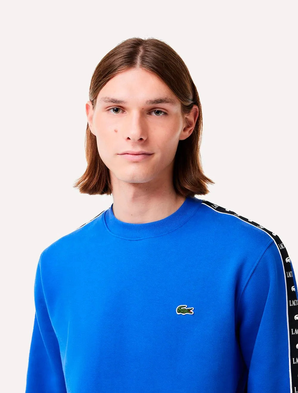 Moletom Lacoste Masculino C-Neck Jogger Logo Stripe Azul Royal