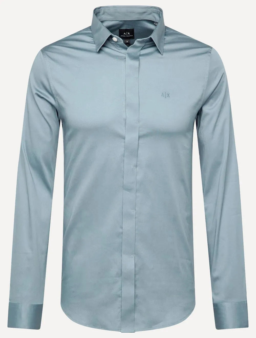 Camisa Armani Exchange Masculina Slim Fit Hidden Button Mono Logo Azul Índigo