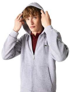 Moletom Lacoste Masculino Full-zip Hoodie Signature Sash Cinza Mescla