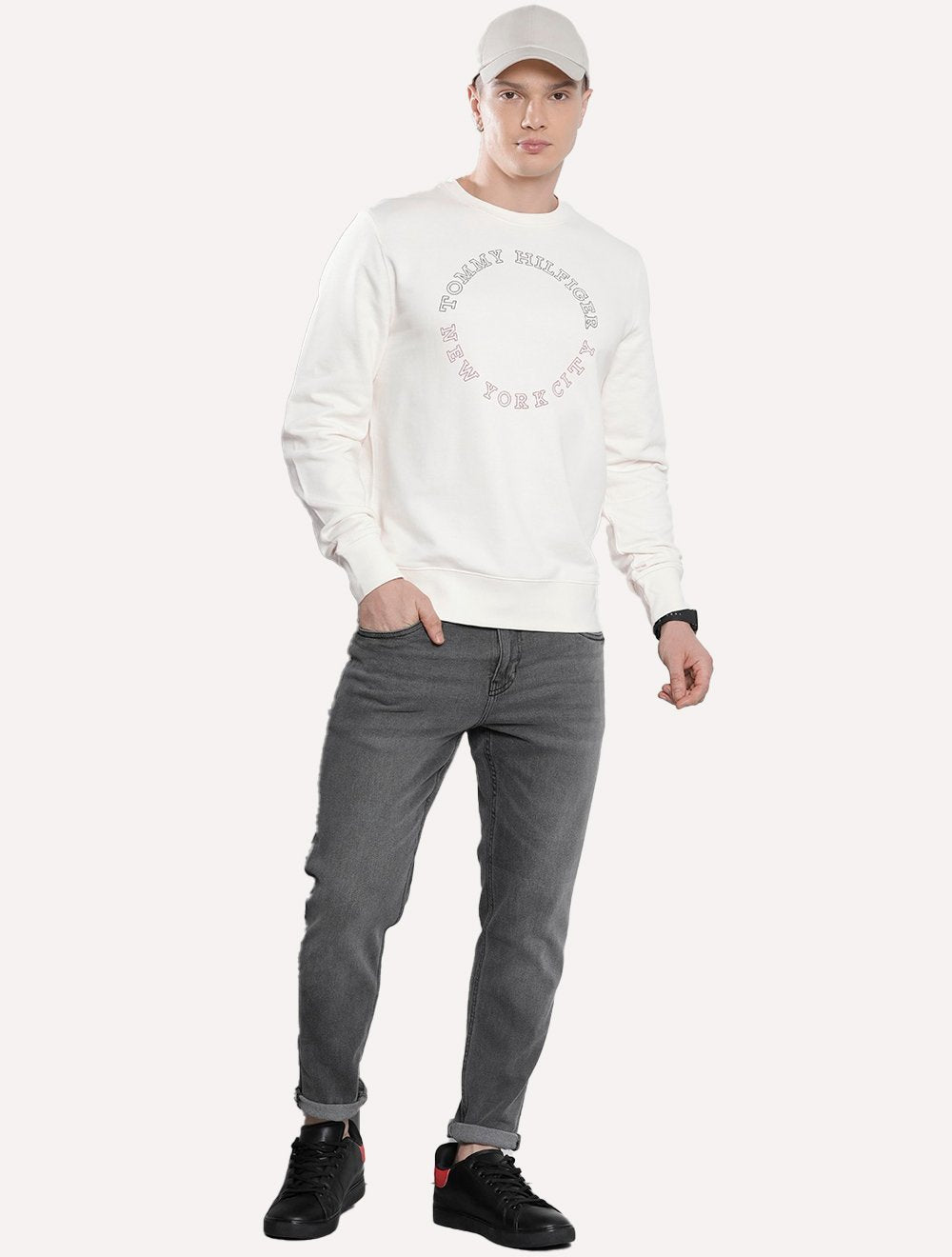 Moletom Tommy Hilfiger Masculino Crewneck Monotype Roundall Off-White