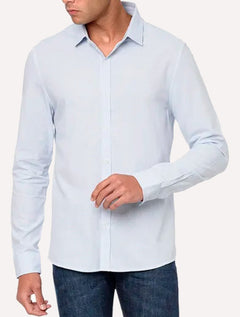 Camisa Calvin Klein Jeans Masculina Slim Tela Algodão Azul Claro Mescla