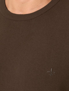 Suéter Dudalina Masculino Tricot Crewneck Basico Marrom Escuro