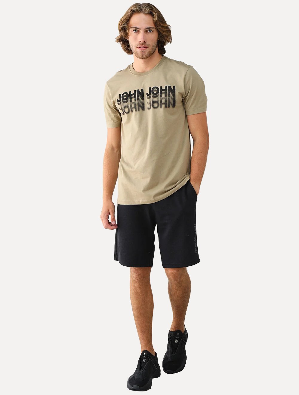 Camiseta John John Masculina Regular Logo Shadow Repeat Cáqui